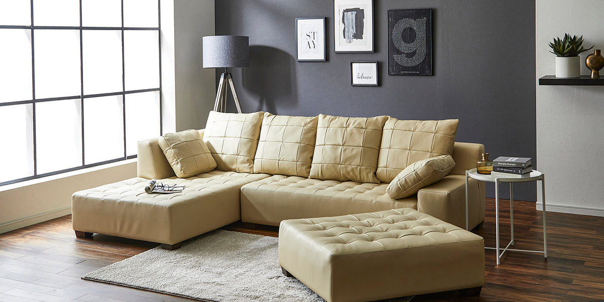 イタリア社本革 オットマン付き ワイド 右カウチソファ – Click Furniture